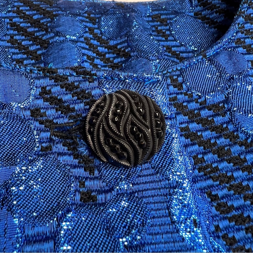 Blue Metallic Geometric Mod Blazer Vintage Handmade Holiday NYE Party Glam - Picture 6 of 9
